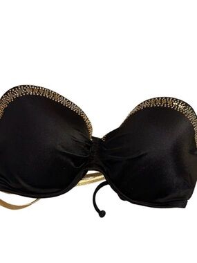 Black Strapless Bra with Gold Rhinestone Trim